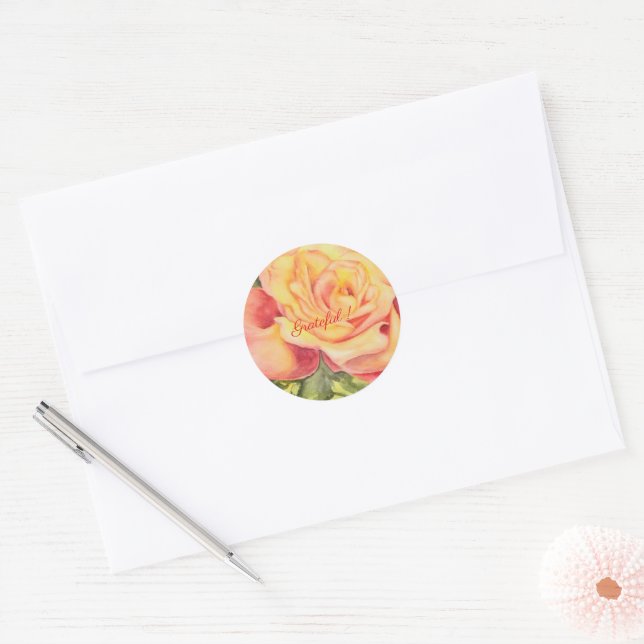 Sticker Rond Aquarelle rose jaune Floral (Enveloppe)