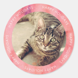 Sticker Rond Aquarelle rose Joyeux vacances Photo