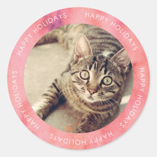 Sticker Rond Aquarelle rose Joyeux vacances Photo (Devant)