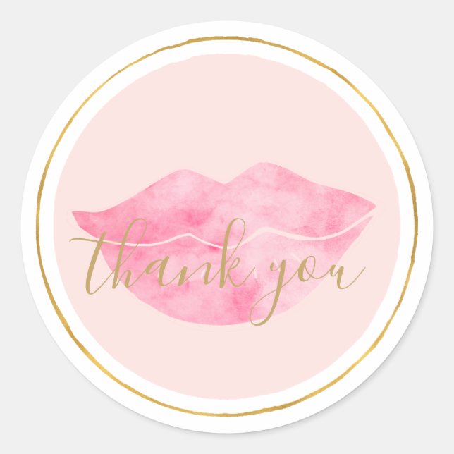 Sticker Rond Aquarelle rose lèvres Merci (Devant)