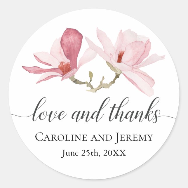 Sticker Rond Aquarelle rose Magnolia Merci Floral (Devant)