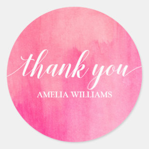 Sticker Rond Aquarelle rose Merci