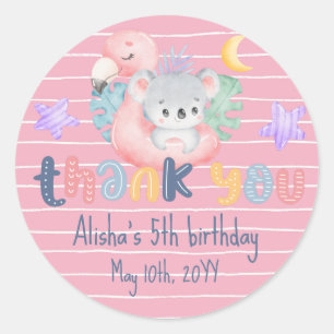 Sticker Rond Aquarelle rose mignonne Koala Merci d'anniversaire