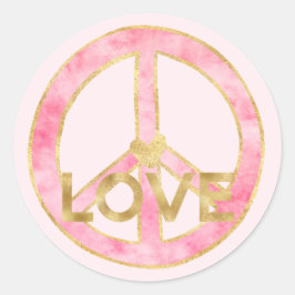 Sticker Rond Aquarelle rose or Paix Signe Coeur Amour