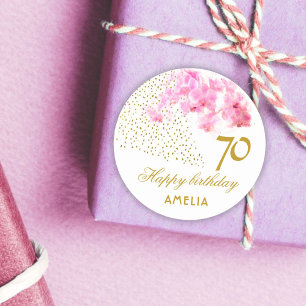 Sticker Rond Aquarelle rose orchidée Parties scintillant or 70e