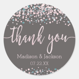 Sticker Rond Aquarelle rose pâle Confetti Mariage Faveur