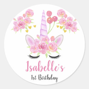 Sticker Rond Aquarelle rose pâle de l'Unicorne Flores