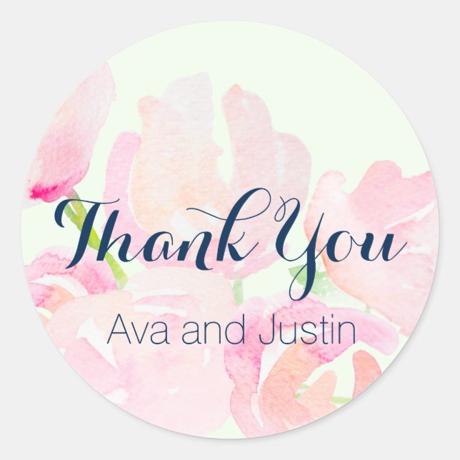 Sticker Rond Aquarelle rose pâle fleurit Merci Sceau (Devant)