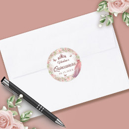 Sticker Rond Aquarelle rose pâle Parties scintillant florale Qu