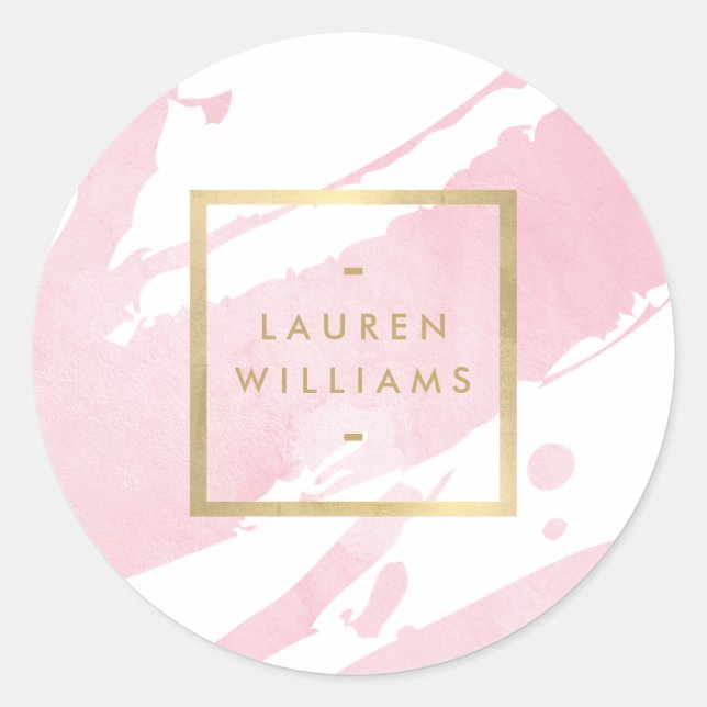 Sticker Rond Aquarelle rose pastel Abstraite (Devant)