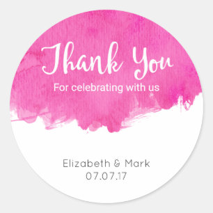 Sticker Rond Aquarelle rose Peinture Merci