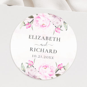Sticker Rond Aquarelle rose Pierre florale Mariage élégant