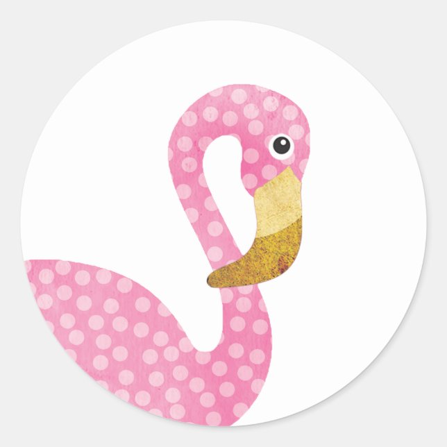 Sticker Rond Aquarelle rose Polka Flamant rose (Devant)