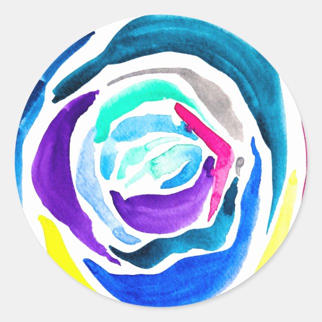 Sticker Rond Aquarelle rose pop art bleu (Devant)