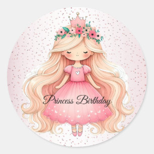 Sticker Rond Aquarelle rose princesse Anniversaire