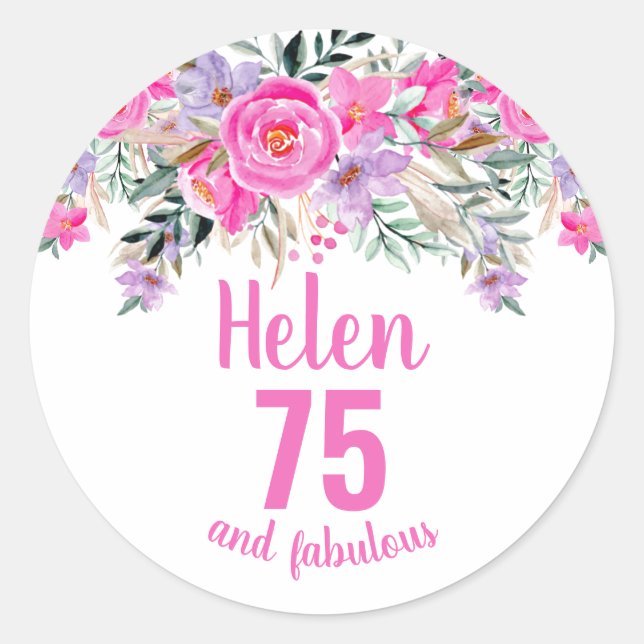 Sticker Rond Aquarelle rose rose 75e anniversaire floral classi (Devant)