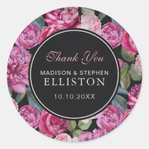 Sticker Rond Aquarelle rose rose   MERCI