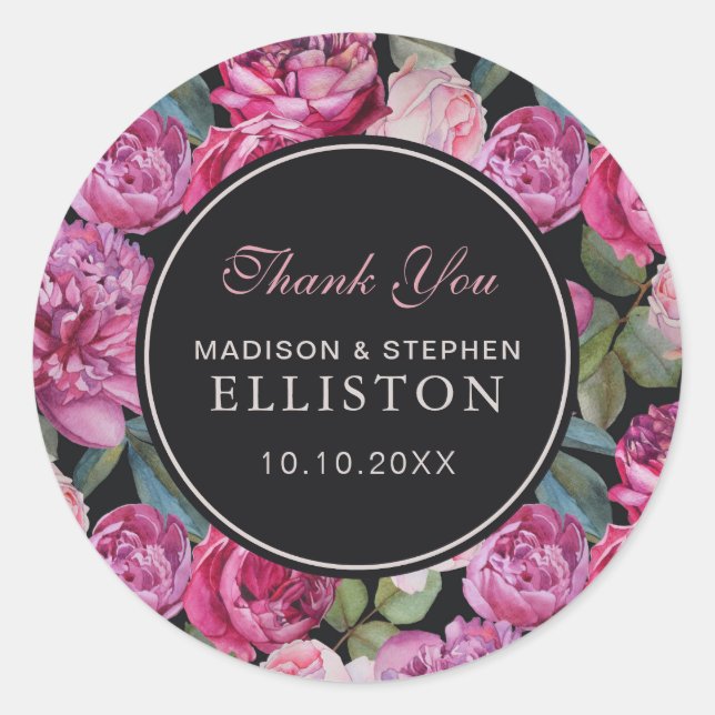 Sticker Rond Aquarelle rose rose | MERCI (Devant)