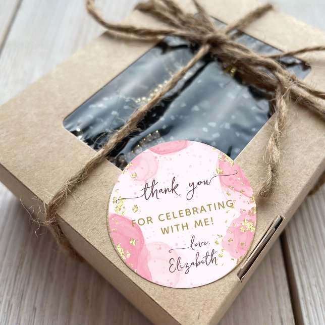 Sticker Rond Aquarelle rose rose moderne Merci de fille d'encre (Créateur téléchargé)