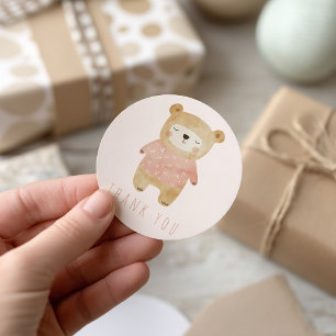 Sticker Rond Aquarelle rose sommeil Merci d'ours mignon