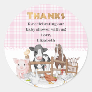 Sticker Rond Aquarelle rose Sur Le Baby shower Des Animaux De F
