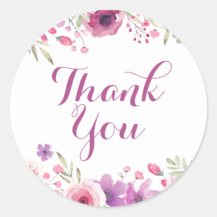 Sticker Rond Aquarelle Rose verdure Merci Floral