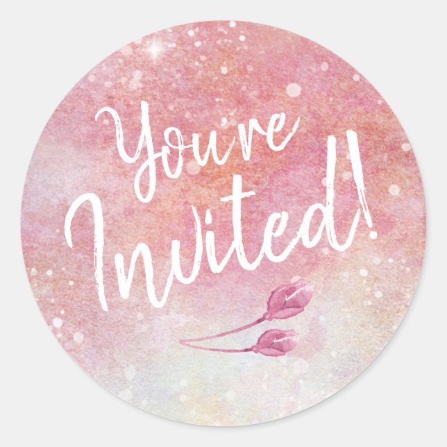 Sticker Rond Aquarelle rose Vous êtes Invited Envelope Seals (Devant)