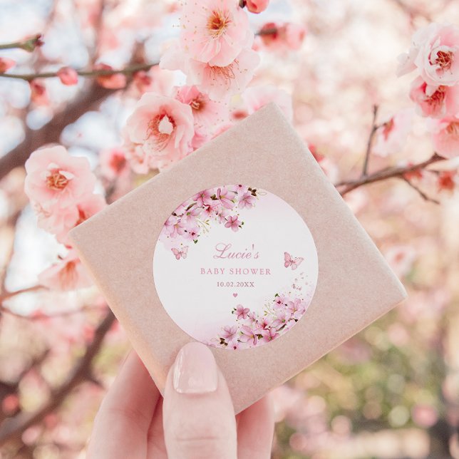 Sticker Rond Aquarelle rose whimsical Baby shower floral fille (Créateur téléchargé)