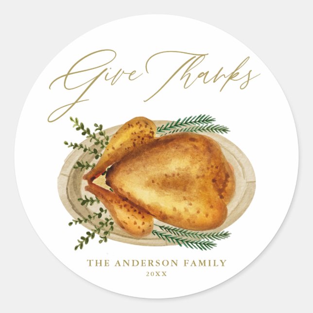 Sticker Rond Aquarelle rôtie Turquie Thanksgiving Merci (Devant)