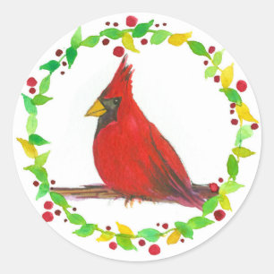 Sticker Rond Aquarelle rouge cardinale