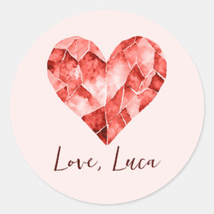 Sticker Rond Aquarelle rouge coeur diamant pour belle