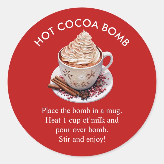 Sticker Rond Aquarelle rouge Festive Bombe de cacao chaud (Devant)
