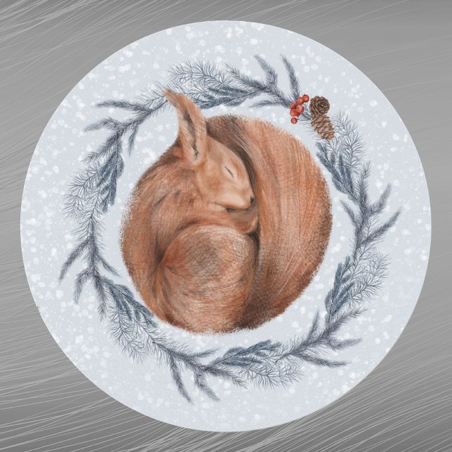 Sticker Rond Aquarelle rouge Noël écureuil pin (Créateur téléchargé)