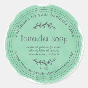 Sticker Rond Aquarelle Rustique à la main Lavande Vert