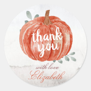 Sticker Rond Aquarelle Rustique Citrouille Nom du Merci