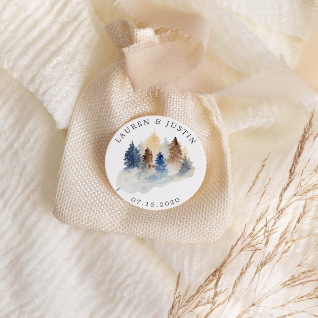 Sticker Rond Aquarelle rustique des arbres Monogramme (Créateur téléchargé)