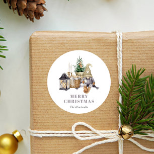 Sticker Rond Aquarelle Rustique Gnome Holiday