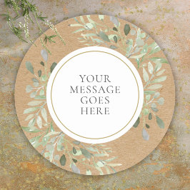 Sticker Rond Aquarelle Rustique Kraft Vert