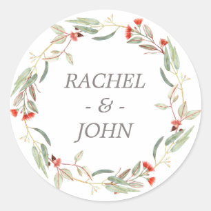 Sticker Rond Aquarelle Rustique Mariage Fleurs australiennes