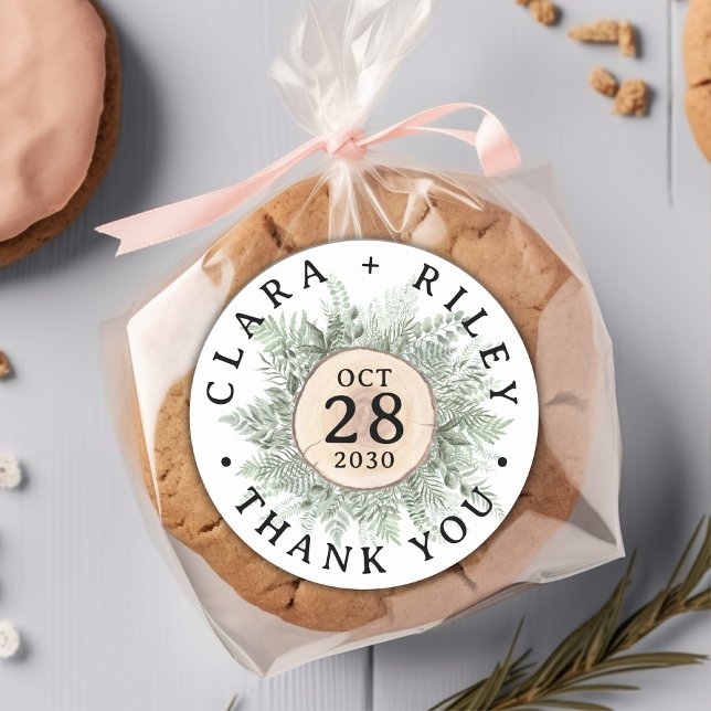 Sticker Rond Aquarelle rustique Mariage Merci en bois (Créateur téléchargé)