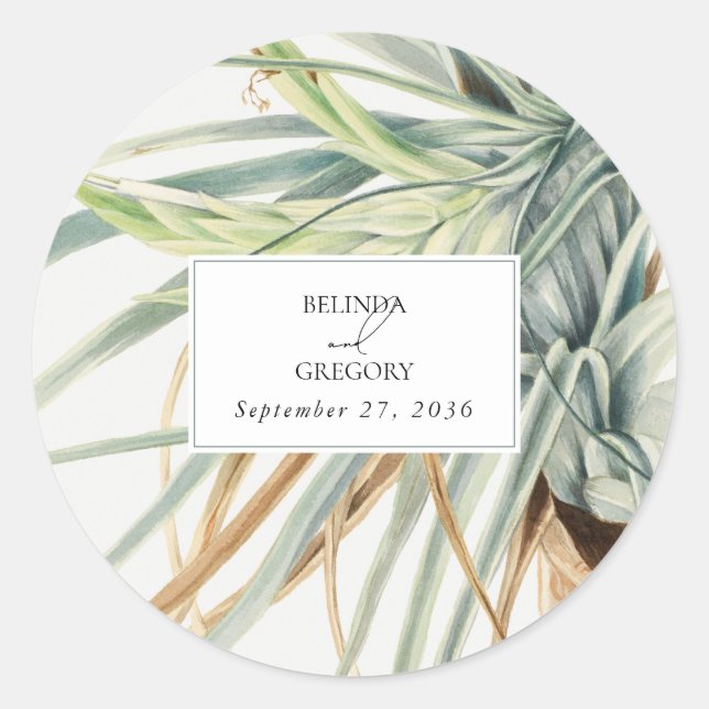Sticker Rond Aquarelle Rustique Neutral Boho Mariage botanique (Devant)