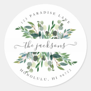 Sticker Rond Aquarelle rustique Verdure Eucalyptus