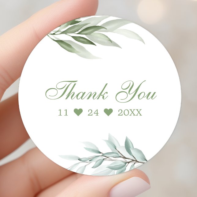 Sticker Rond Aquarelle rustique Verdure Merci floral (Créateur téléchargé)