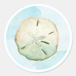 Sticker Rond Aquarelle Sable Dollar Plage Bleu
