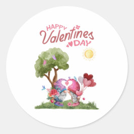 Sticker Rond Aquarelle Saint Valentin Gnome Couple