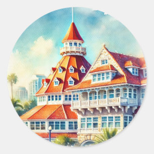 Sticker Rond Aquarelle San Diego Coronado