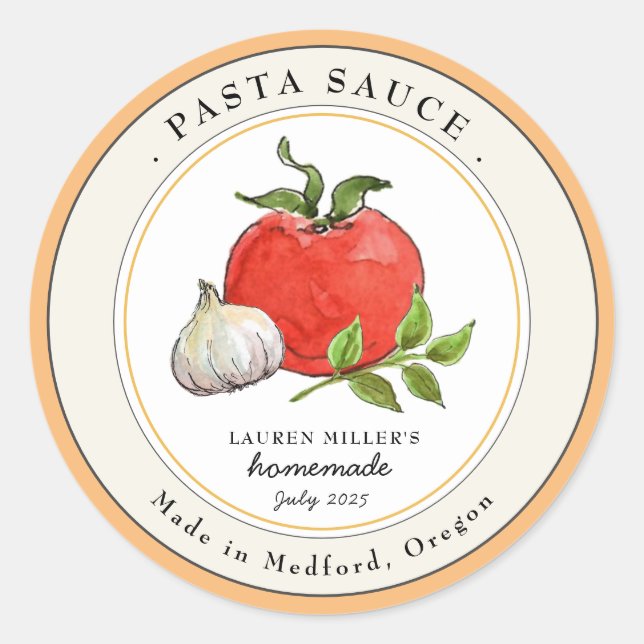Sticker Rond Aquarelle Sauce à l'ail de tomate (Devant)