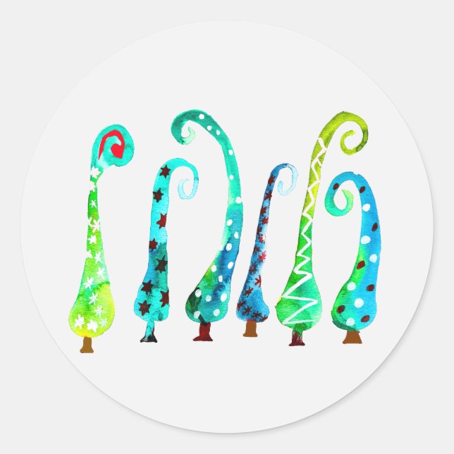 Sticker Rond Aquarelle simienne arbres de Noël (Devant)