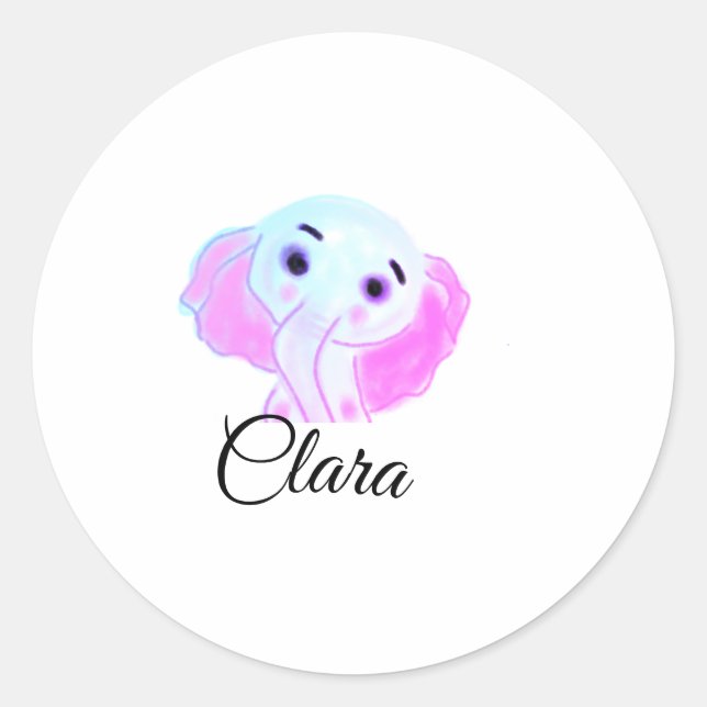 Sticker Rond Aquarelle simple bleu rose bébé éléphant ajouter l (Devant)