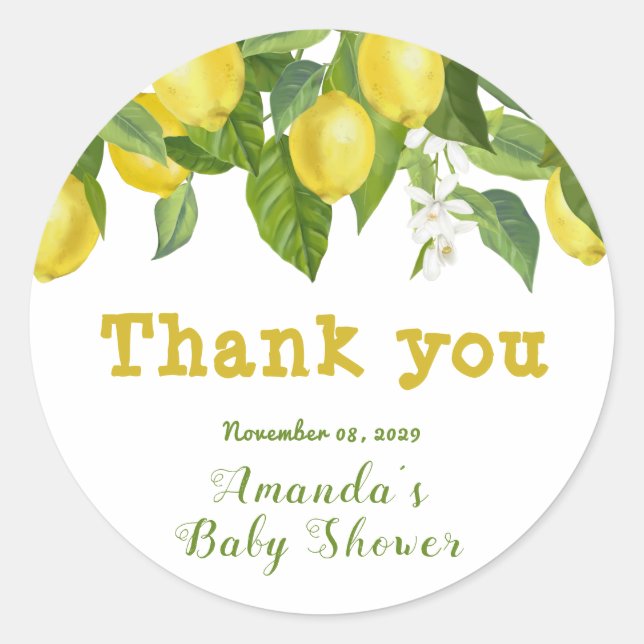Sticker Rond Aquarelle simple Citron & Fleurs Jaune Blanc (Devant)